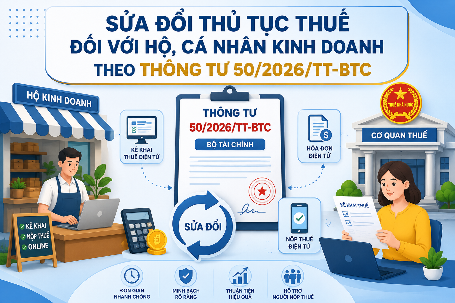 Sửa đổi thủ tục thuế đối với hộ, cá nhân kinh doanh theo Thông tư 50/2026/TT-BTC